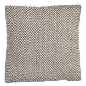 Coussin carré 40 x 40 cm coton brodé de motifs chevrons beige - GLINT