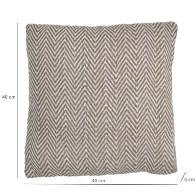 Coussin carré 40 x 40 cm coton brodé de motifs chevrons beige - GLINT