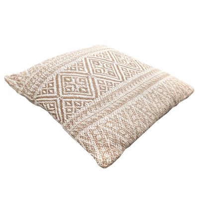 Coussin carré 40 x 40 cm coton brodé motifs aztèques beige - LUSTER