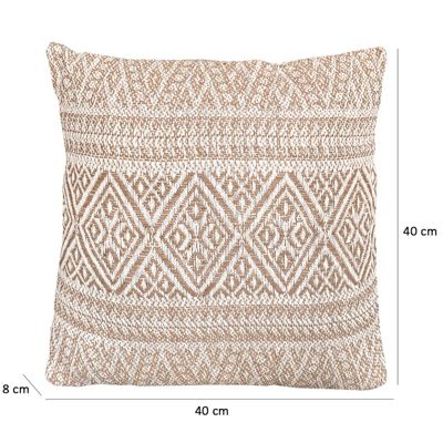 Coussin carré 40 x 40 cm coton brodé motifs aztèques beige - LUSTER