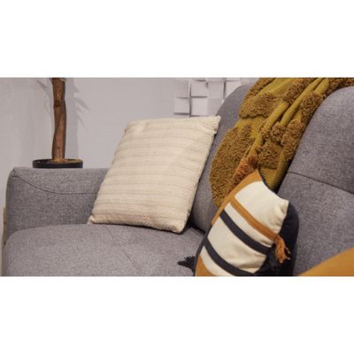 Coussin carré 40 x 40 cm en coton brodé en lignes beige - TWINKLE