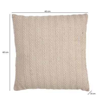 Coussin carré 40 x 40 cm en coton brodé en lignes beige - TWINKLE
