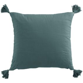 Coussin carré 40x40 cm gaze de coton avec pompons canard