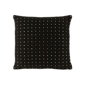 Coussin carré avec miroirs ronds en coton noir 45x45cm