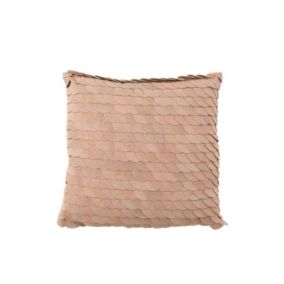 Coussin carré écailles en cuir rose 43x42cm