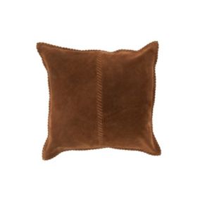 Coussin carré en cuir cognac 42x41cm