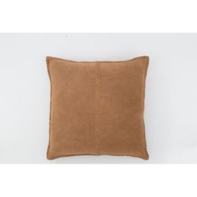 Coussin carré en cuir marron 45x45x8 cm
