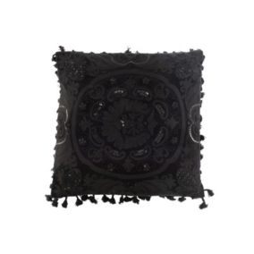 Coussin carré style marocain en coton noir 45x45cm