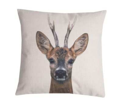 Coussin carré biche blanc et marron L.45 x l.45cm Deco&co