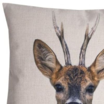 Coussin carré biche blanc et marron L.45 x l.45cm Deco&co