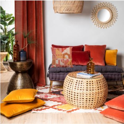 Coussin carré imprimé riad rose et orange L.45 x l.45cm Deco&co