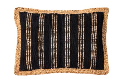 Coussin Chindi à rayures noir et jute L.60 x l.40 x ep.3 cm Deco&Co