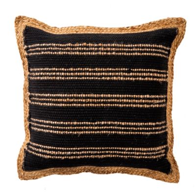 Coussin Chindi rayé noir et contour effet jute L.60 x l.40 x ep.3cm Deco&Co