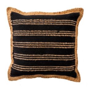 Coussin Chindi rayé noir et contour effet jute L.60 x l.40 x ep.3cm Deco&Co