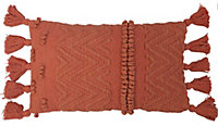 Coussin Chindi tissé avec 10 pompons Terracotta 30 x 50 cm