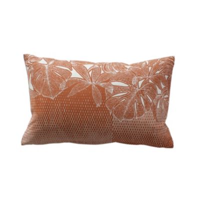 Coussin décoratif déhoussable motif feuillage tropical (30x50 cm - Cuivre)