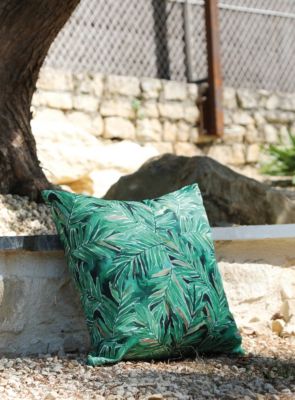 Coussin d'extérieur à motif feuilles vertes Proloisirs L.45 x l.45 cm