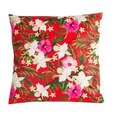 Coussin d'extérieur carré imperméable imprimé motif fleur tropicale L.45 x l.45cm Deco&co