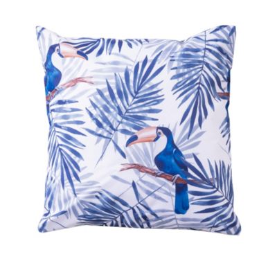 Coussin d'extérieur carré imperméable imprimé toucan tropical bleu L.45 x l.45cm Deco&co