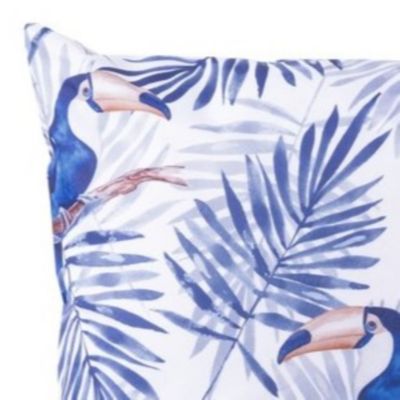 Coussin d'extérieur carré imperméable imprimé toucan tropical bleu L.45 x l.45cm Deco&co