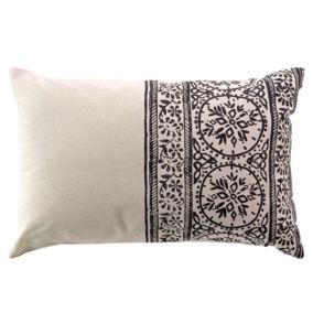 Coussin déhoussable en polycoton imprimé (40x60 cm - Noir)