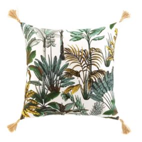 Coussin déhoussable imprimé feuillage (50x50 cm - Multicolore)
