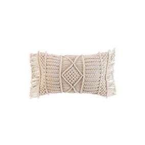 Coussin Déhoussable Macramé à franges 30 x 50 cm - 30x50cm - Ecru