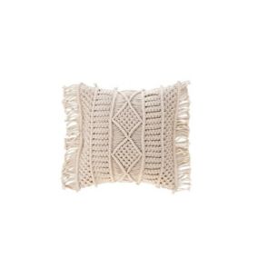 Coussin Déhoussable Macramé à franges 40 x 40 cm - 40x40cm - Ecru