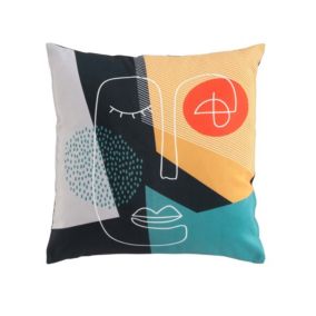 Coussin déhoussable motif visage (45x45 cm - Multicolore)
