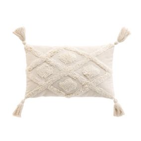 Coussin déhoussable à pompons 30x50cm tufte Inca - 30x50cm - Ecru