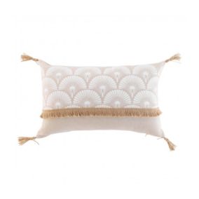 Coussin déhoussable à pompons "Bahina" - 30x50cm - Naturel