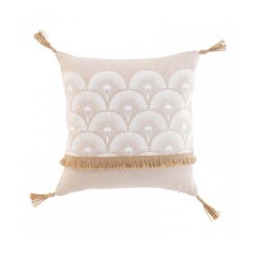 Coussin déhoussable à pompons "Bahina" - 40x40cm - Naturel