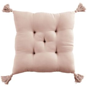 Coussin de chaise 40x40 cm Gaze de coton avec pompons Guimauve