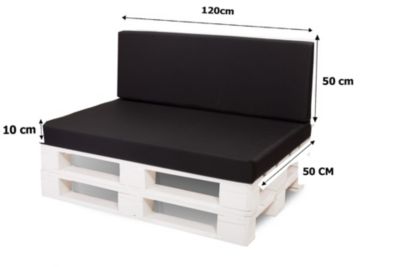 Coussin de palette  120x50x10cm assise, coussin de palette Noir, coussin de mobilier de jardin, coussin de jardin