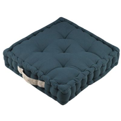 Coussin de sol 45x45x10 cm Duo cobalt lin 100% coton