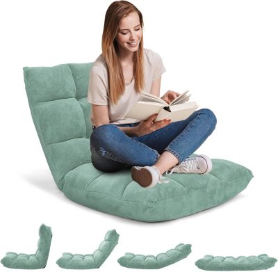 Coussin de Sol avec Dossier Inclinaison Réglable sur 14 Niveaux 105 x 56 x 15CM (Vert Clair)