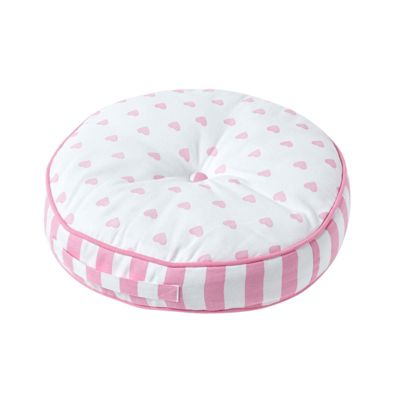 Coussin de sol rond pour enfants rose et blanc à  motif cœurs 43 cm - HOMESCAPES