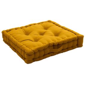 Coussin de sol uni en pur coton (50x50x10 cm - Jaune moutarde)