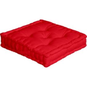Coussin de sol uni en pur coton (50x50x10 cm - Rouge)