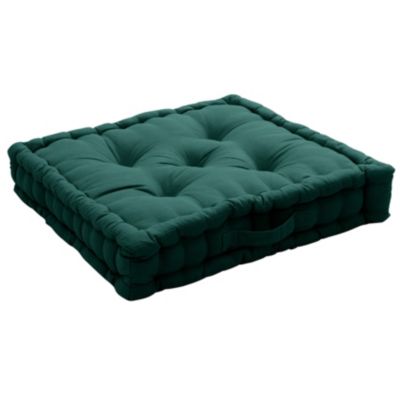 Coussin de sol uni en pur coton (50x50x10 cm - Vert foncé)