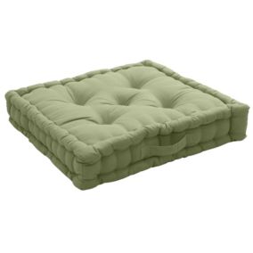 Coussin de sol uni en pur coton (50x50x10 cm - Vert Olive)