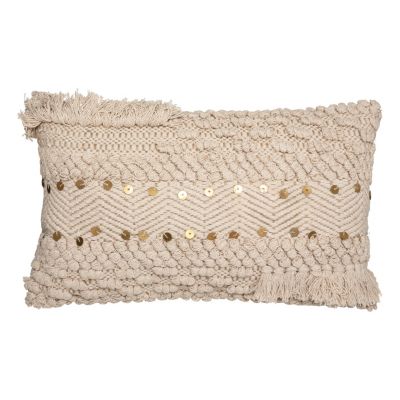 Coussin déhoussable 3D coton et jute sequins blanc ivoire L.30 x l.50 cm Atmosphera