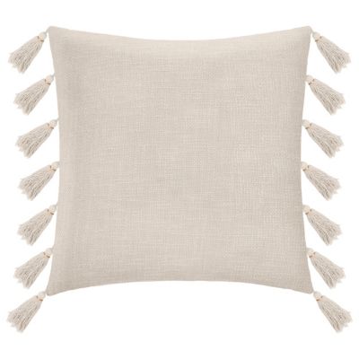 Coussin déhoussable Gypsy à pompons beige ivoire L.50 x l.50 cm Atmosphera