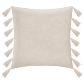 Coussin déhoussable Gypsy à pompons beige ivoire L.50 x l.50 cm Atmosphera