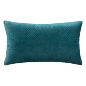 Coussin "Dolce" - velours embossé - bleu canard 38x58 cm - Atmosphera