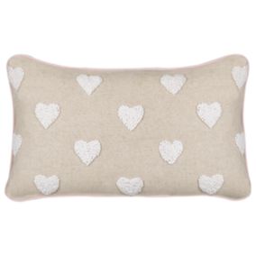 Coussin en coton brodé à motif de cœurs beige 30 x 50 cm GAZANIA