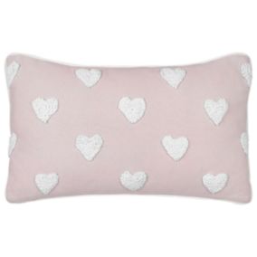 Coussin en coton brodé à motif de cœurs rose 30 x 50 cm GAZANIA
