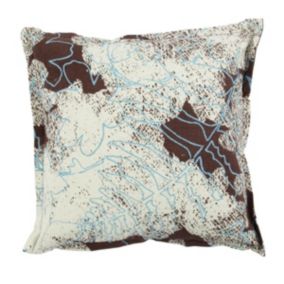 Coussin en coton déhoussable imprimé fleurs et feuilles marron 38x38