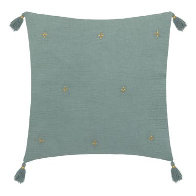 Coussin en gaze de coton brodé (40x40 cm - Céladon)