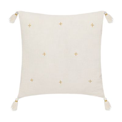 Coussin en gaze de coton brodé (40x40 cm - Ivoire)